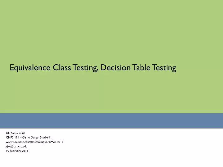 equivalence class testing decision table testing