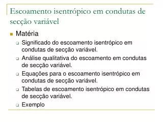 escoamento isentr pico em condutas de sec o vari vel