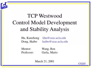 TCP Westwood Control Model Development and Stability Analysis