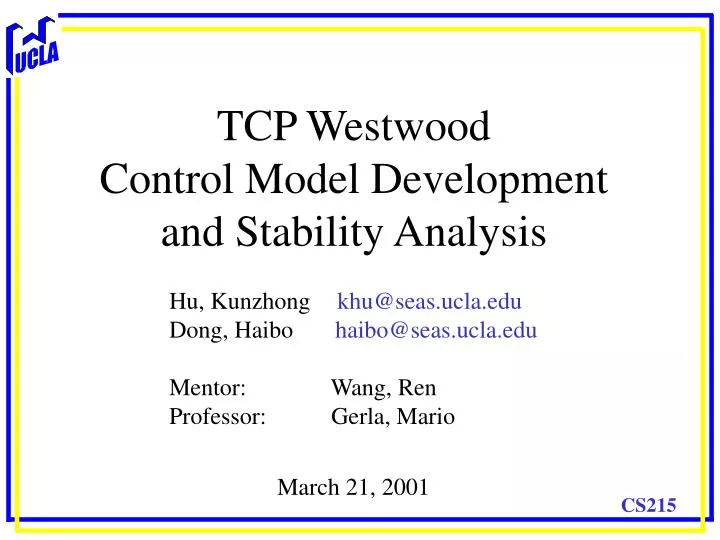 tcp westwood control model development and stability analysis