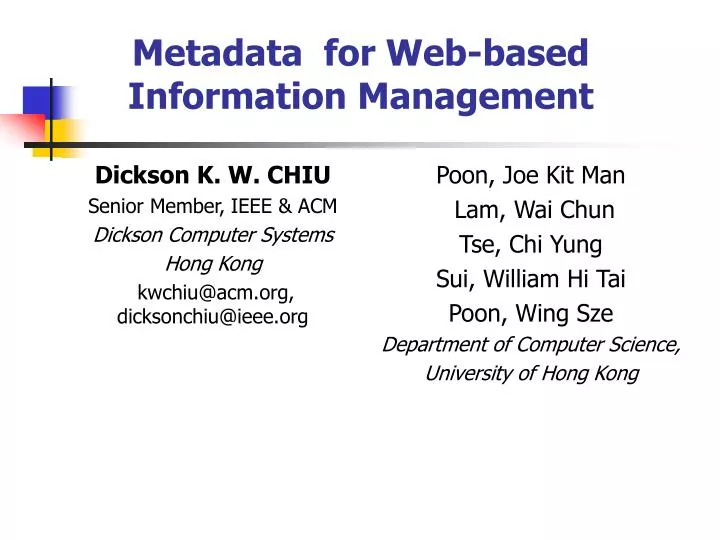 metadata for web based information management