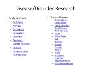 Disease/Disorder Research