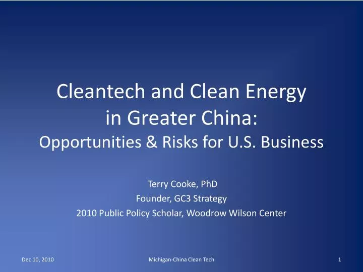 cleantech and clean energy in greater china opportunities risks for u s business