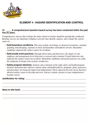 ELEMENT 4 - HAZARD IDENTIFICATION AND CONTROL