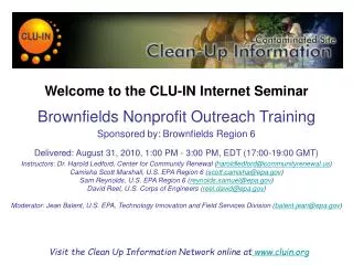 Welcome to the CLU-IN Internet Seminar