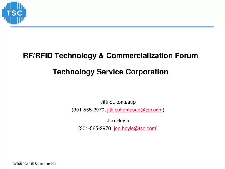 rf rfid technology commercialization forum technology service corporation