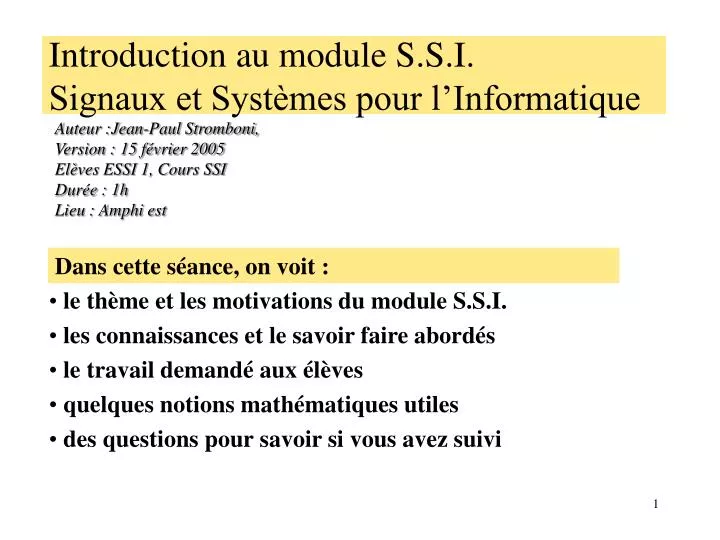 introduction au module s s i signaux et syst mes pour l informatique