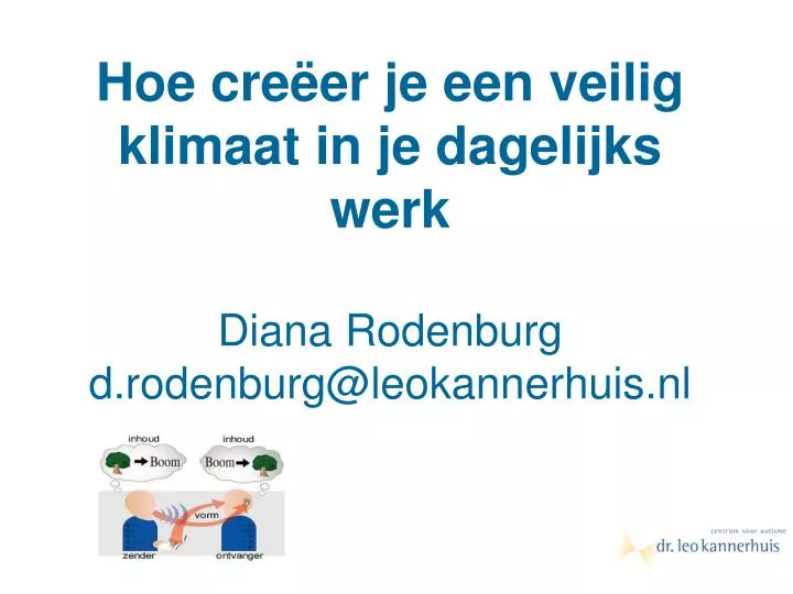 hoe cre er je een veilig klimaat in je dagelijks werk diana rodenburg d rodenburg@leokannerhuis nl