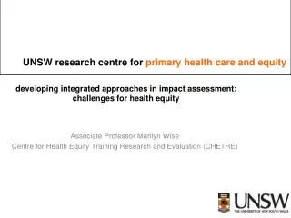 developing integrated approaches in impact assessment: challenges for health equity