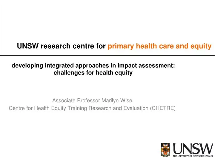 developing integrated approaches in impact assessment challenges for health equity