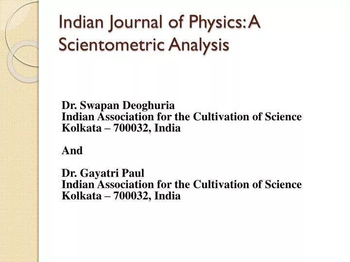 indian journal of physics a scientometric analysis