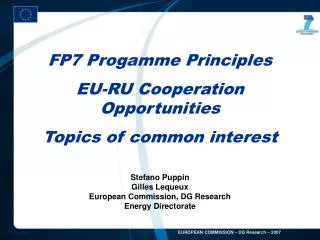 FP7 Progamme Principles EU-RU Cooperation Opportunities Topics of common interest