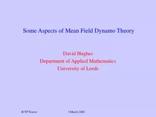 Some Aspects of Mean Field Dynamo Theory