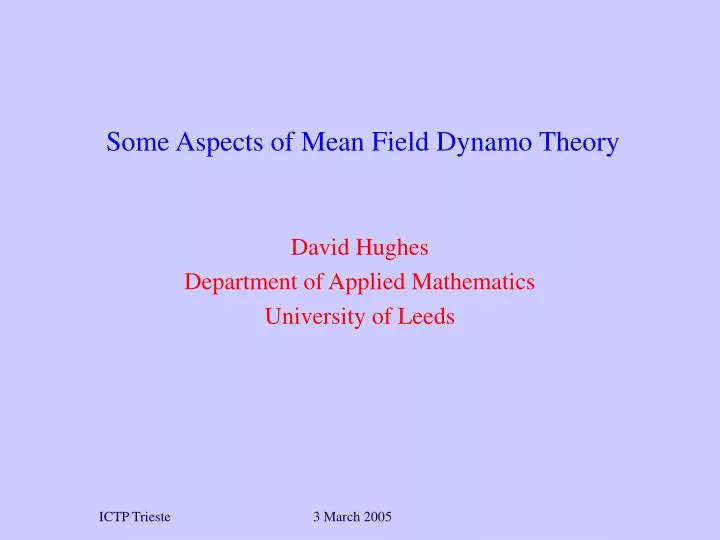 some aspects of mean field dynamo theory