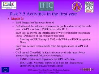 Task 3.5 Activities in the first year