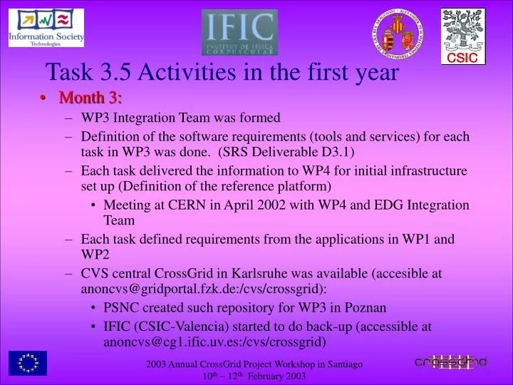 task 3 5 activities in the first year