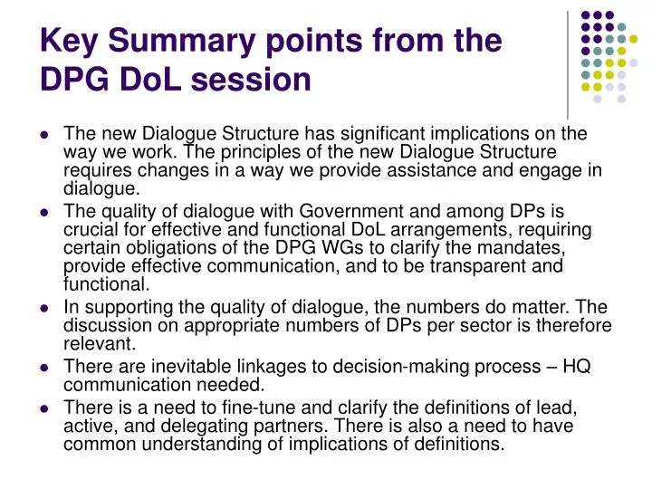 key summary points from the dpg dol session