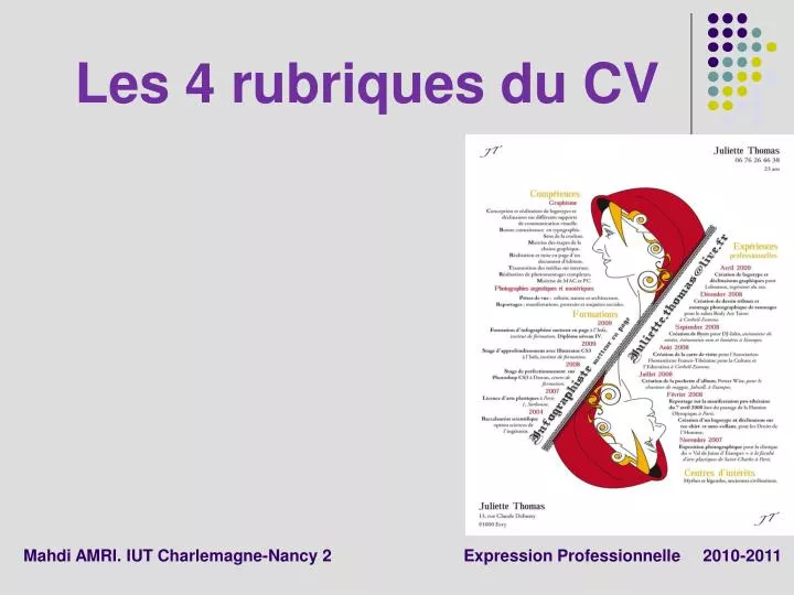 les 4 rubriques du cv