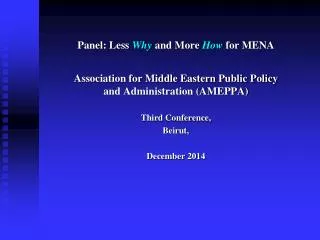 Panel: Less Why and More How for MENA