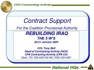 Contract Support For the Coalition Provisional Authority