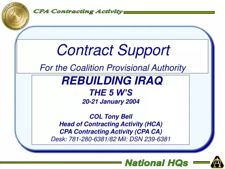 contract support for the coalition provisional authority