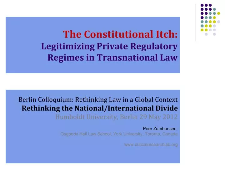 the constitutional itch legitimizing private regulatory regimes in transnational law