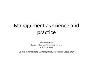 Management as science and practice