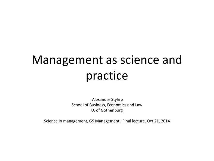 management as science and practice