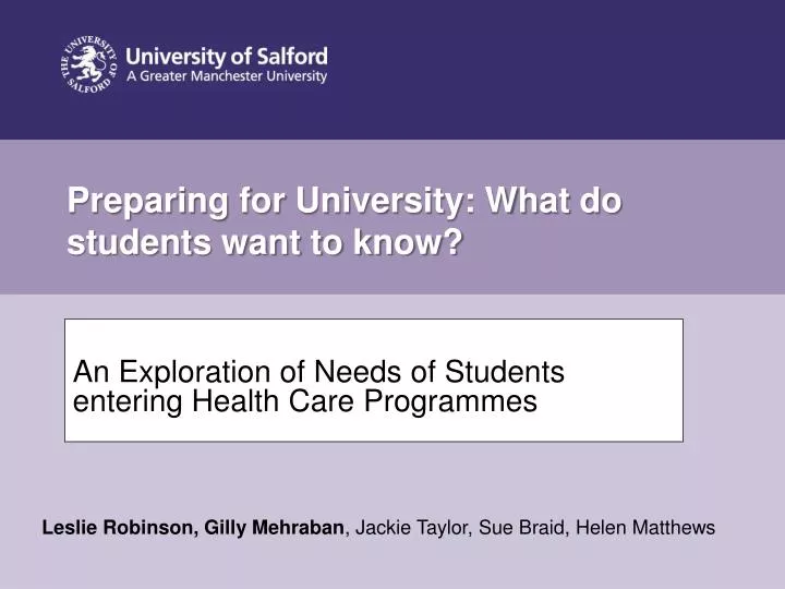 an exploration of needs of students entering health care programmes