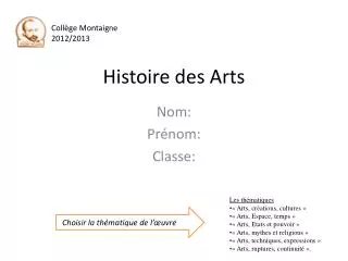 histoire des arts