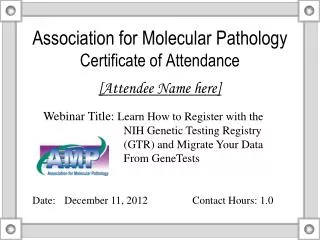 Association for Molecular Pathology Certificate of Attendance