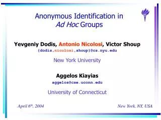 Anonymous Identification in Ad Hoc Groups