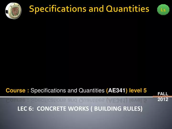 specifications and quantities