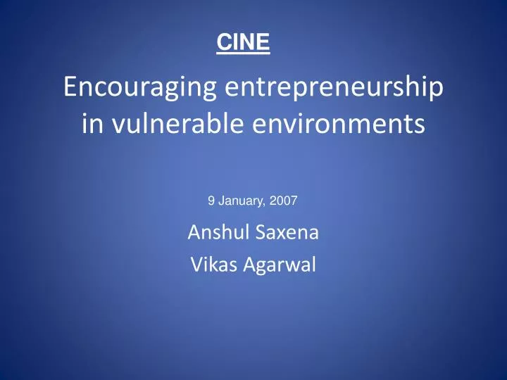 encouraging entrepreneurship in vulnerable environments