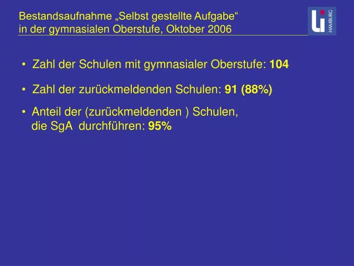 bestandsaufnahme selbst gestellte aufgabe in der gymnasialen oberstufe oktober 2006