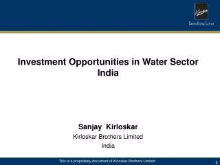 Investment Opportunities in Water Sector India Sanjay Kirloskar Kirloskar Brothers Limited India