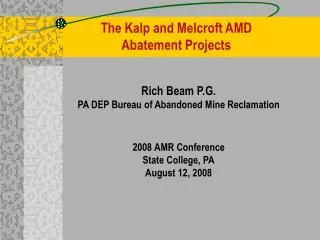 The Kalp and Melcroft AMD Abatement Projects