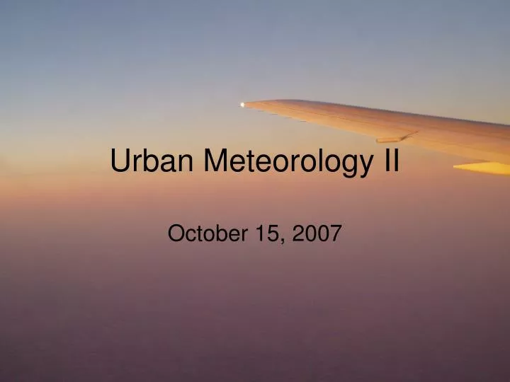 urban meteorology ii