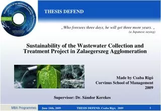 Sustainability of the Wastewater Collection and Treatment Project in Zalaegerszeg Agglomeration