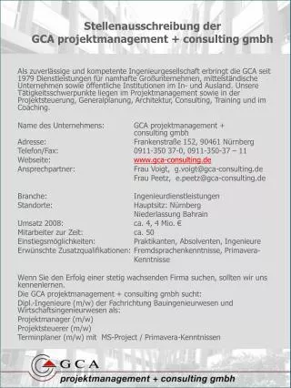 stellenausschreibung der gca projektmanagement consulting gmbh