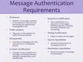 Message Authentication Requirements