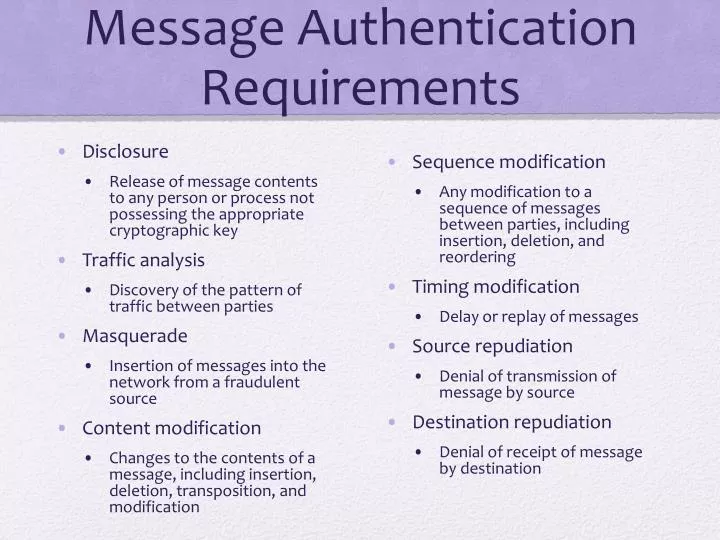 message authentication requirements