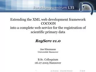Extending the XML web development framework COCOON