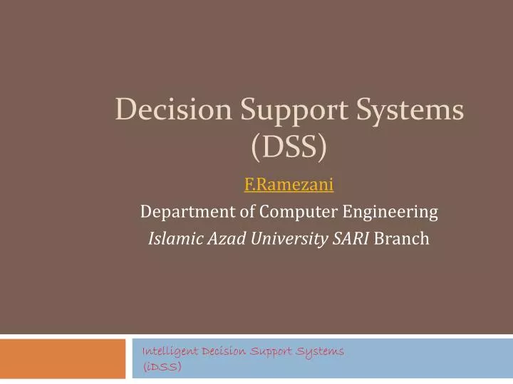 decision support systems dss