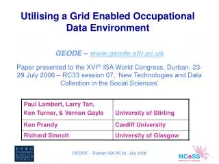 Utilising a Grid Enabled Occupational Data Environment