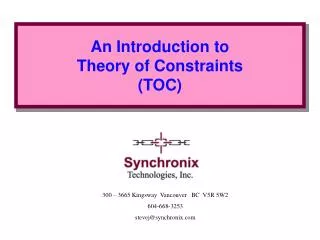 An Introduction to Theory of Constraints (TOC)