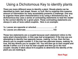 Using a Dichotomous Key to identify plants