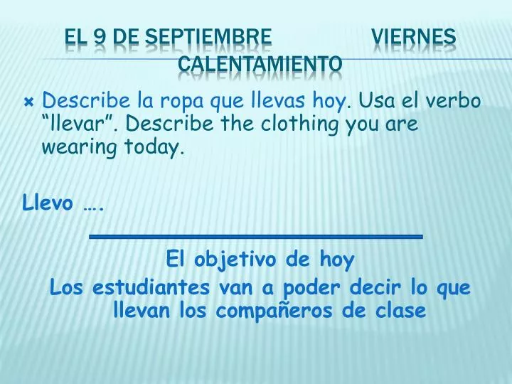 el 9 de septiembre viernes calentamiento