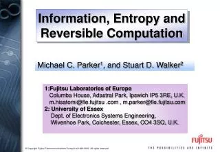 Information, Entropy and Reversible Computation