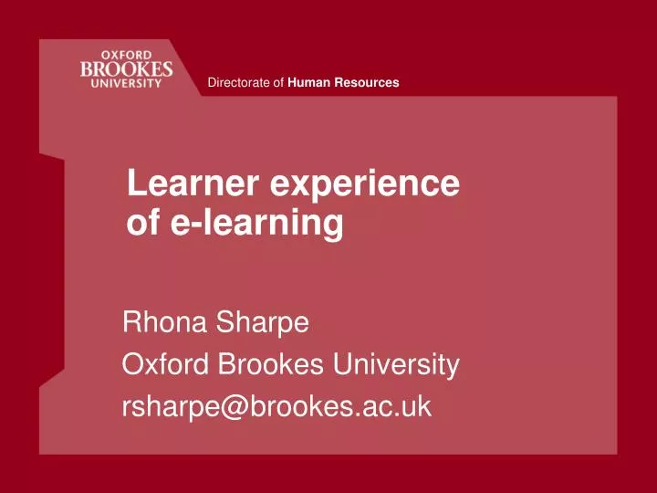 learner experience of e learning